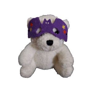 Bestever Inc Teddy Bear White Plush Stuffed Animal Purple Eye Mask Halloween